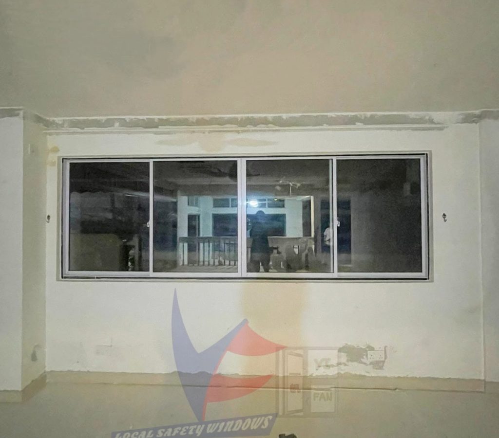 Silver aluminium sliding window installation project by Yi Fan Engineering
